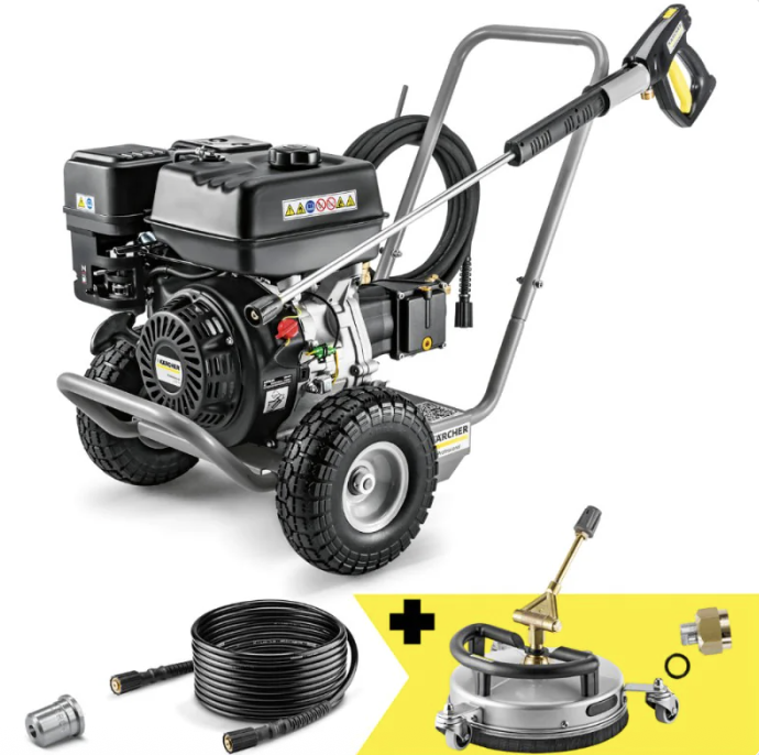 Myjka spalinowa 300BAR Karcher, talerz z wężem odsysającym zabrudzenia — wypożyczalnia TROJAN-RENT Limanowa